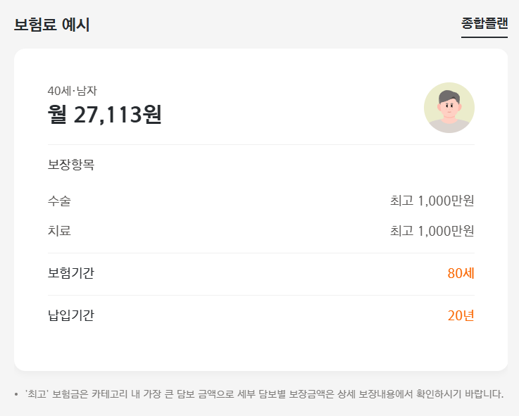 한화생명 e암치료비보험 보험료 예시